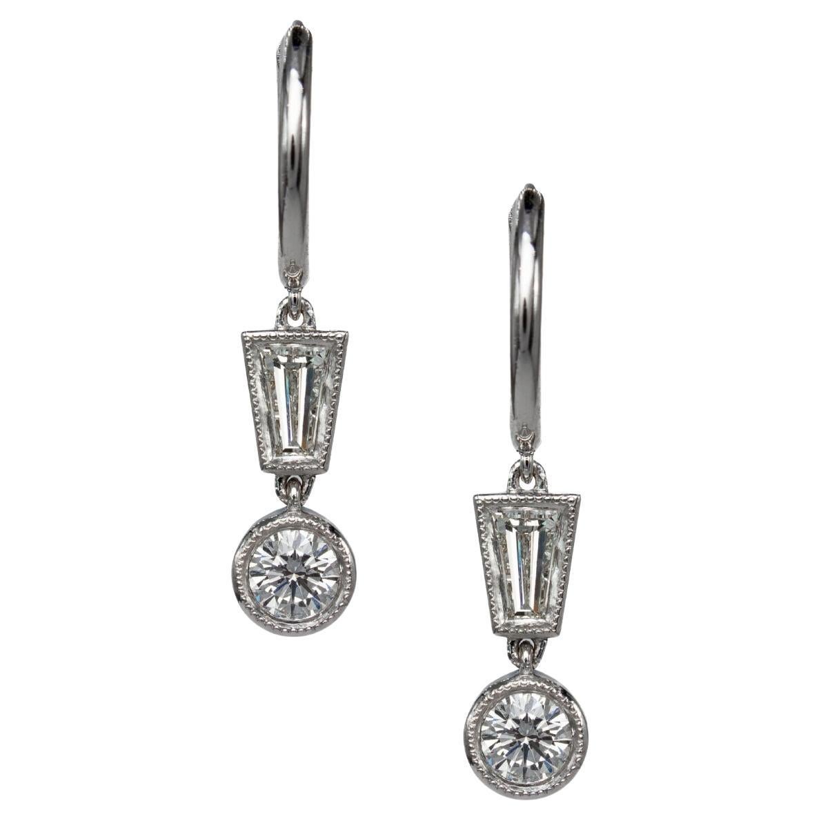 J. Birnbach 18K White Gold Deco Style Mini Diamond Drop Earrings
