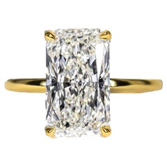 J. Birnbach Anillo solitario de diamantes radiantes de oro amarillo de 18 quilates GIA 4,01 quilates K VVS2