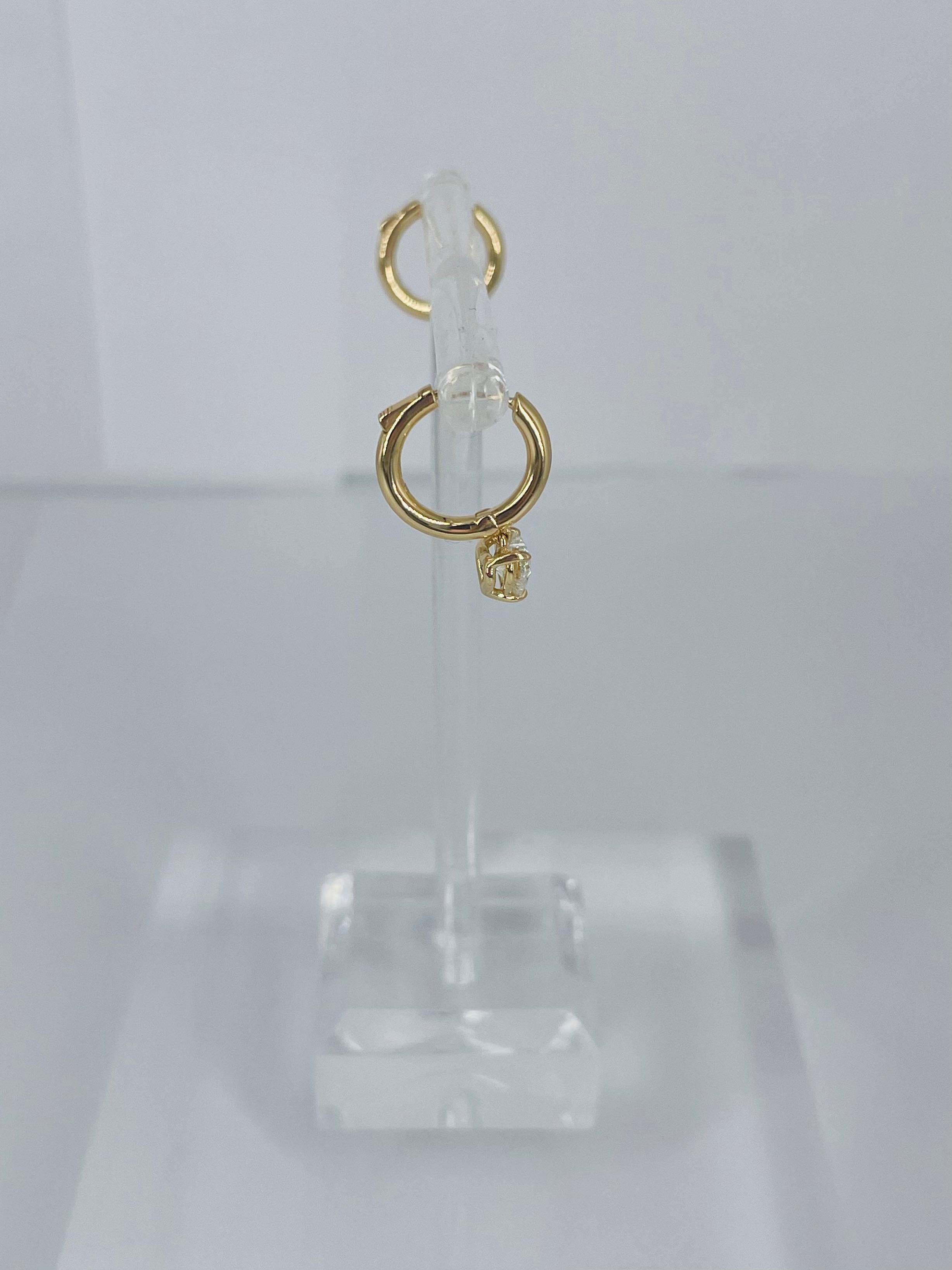 J. Birnbach 18K Yellow Gold Huggie Hoop Earrings with Heart Shape Diamond Drop For Sale 1