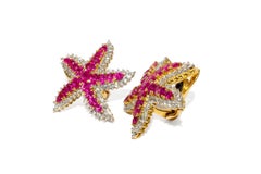 J. Birnbach 18K Gelbgold Rubin und Diamant Seestern Clip-On Ohrringe