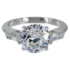 J. Birnbach 1.97 carat European Cut Diamond Ring with Tapered Baguettes