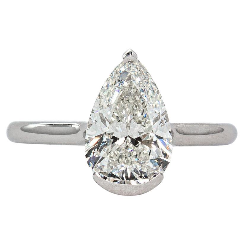 J. Birnbach 1.98ct GIAJ SI1 Pear Diamond Open Bezel Solitaire Ring