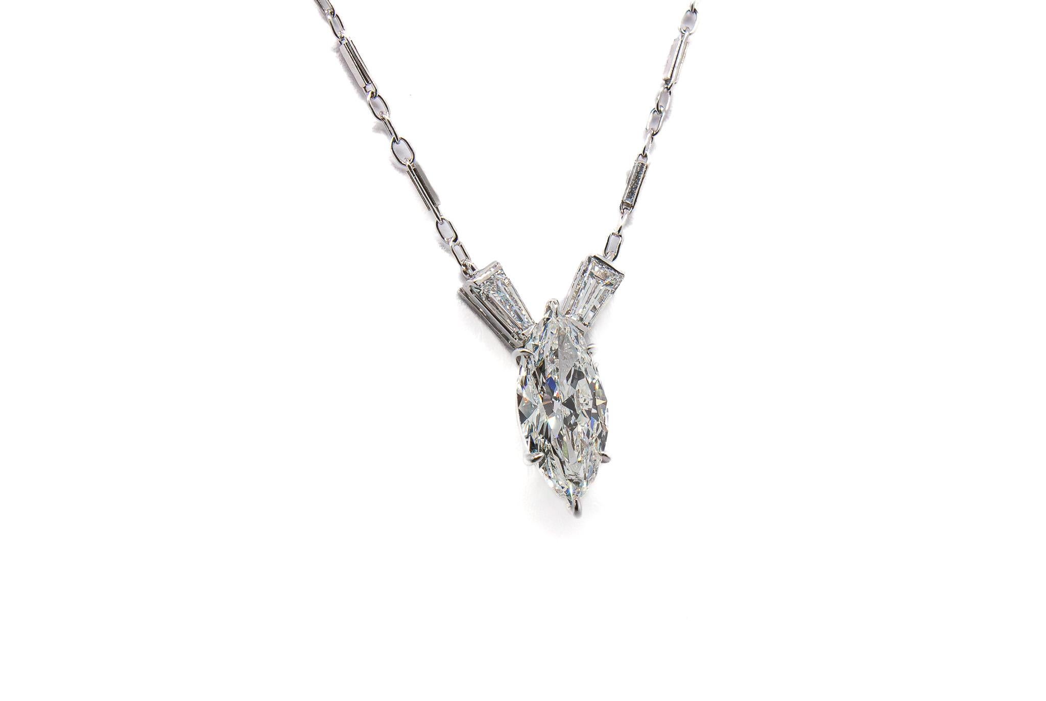 Taglio marquise J. Birnbach - Collana di diamanti Marquise e Baguette affusolata da 2,00 carati I SI2 in vendita