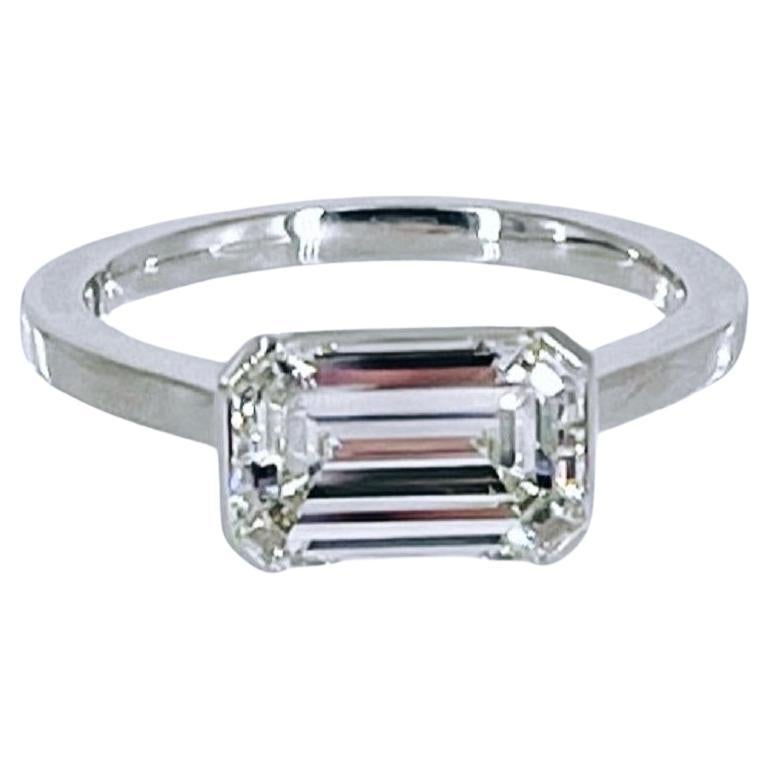 J. Birnbach 2.09 carat Emerald Cut Diamond East West Half Bezel Solitaire Ring