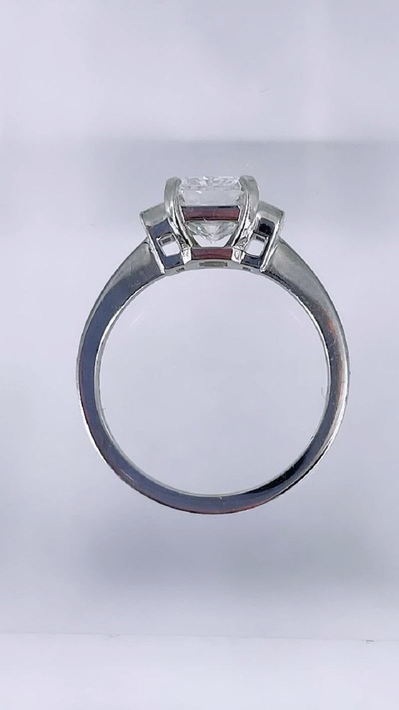 Women's J. Birnbach 2.01 carat GIA DSI1 Radiant Cut Diamond Three Stone Engagement Ring For Sale