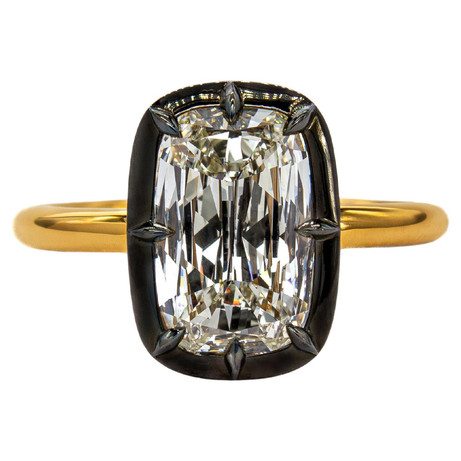 J. Birnbach 2.01ct GIA L SI1 Button Back Cushion Diamond Solitaire Ring For Sale