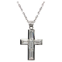 J. Birnbach 2,06 Karat Baguette Diamant 18K Gold Kreuz Anhänger Halskette