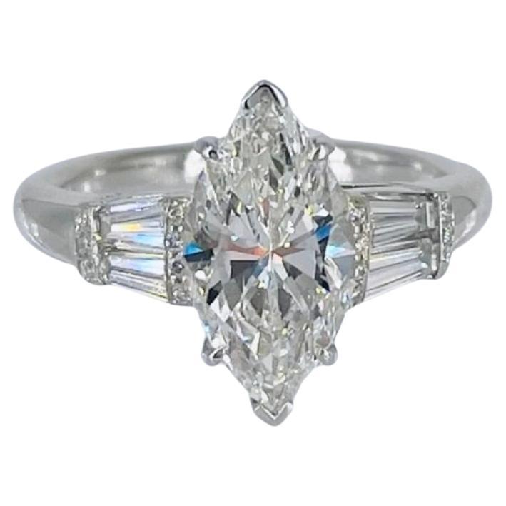 J. Birnbach, bague de fiançailles avec diamant taille marquise de 2,07 carats certifié GIA 