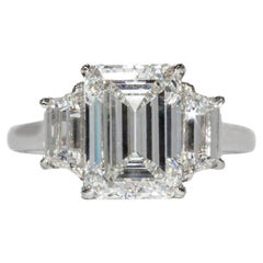 J. Birnbach 3.08 Carat H VS2 Emerald Cut Diamond Three-Stone Ring