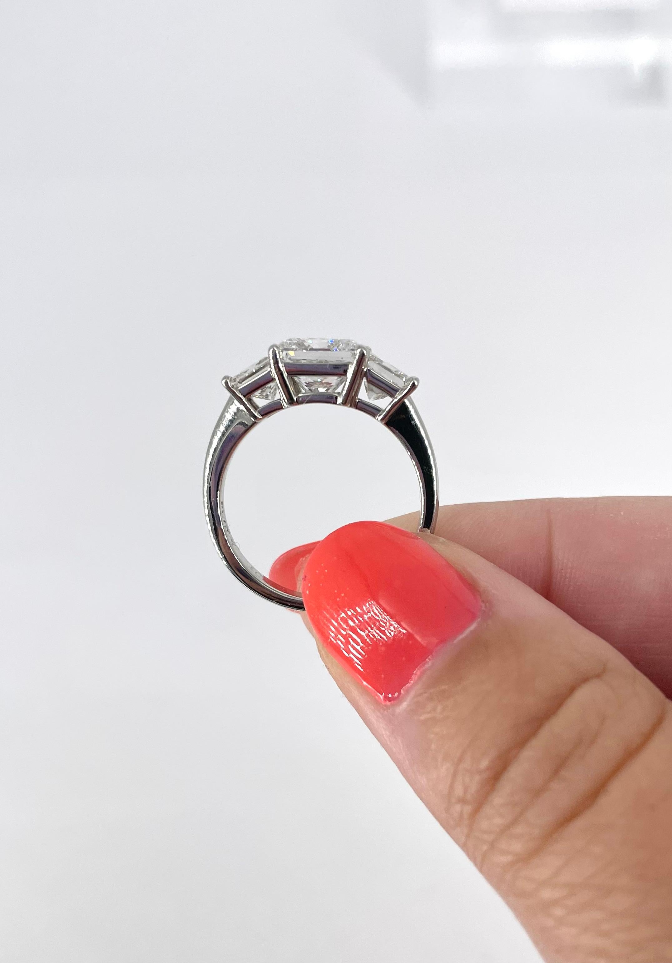 Women's J. Birnbach 2.09 carat Princess Cut Diamond Three Stone Engagement Ring For Sale