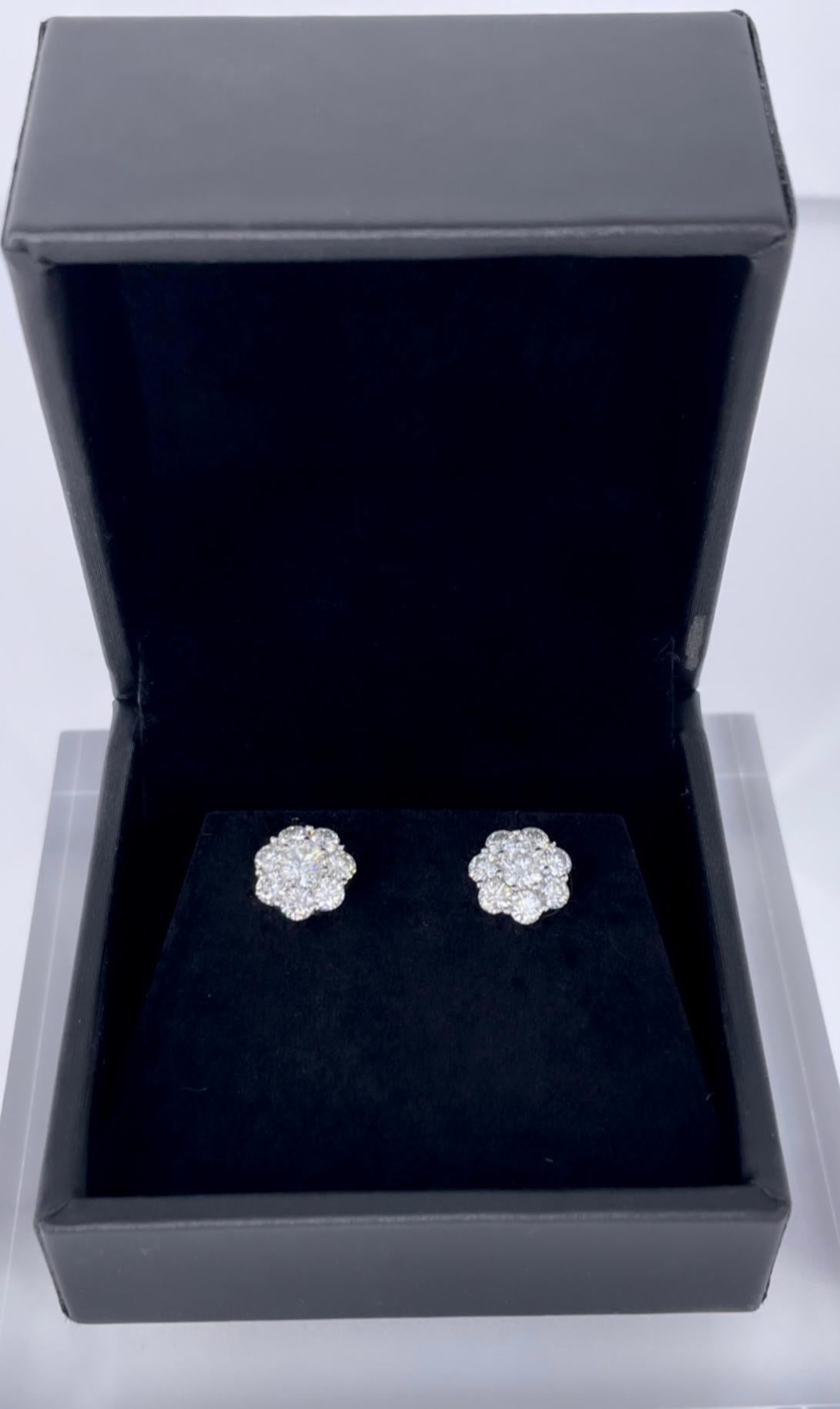 Women's J. Birnbach 2.10 carat Diamond Flower Earrings in 18K White Gold For Sale