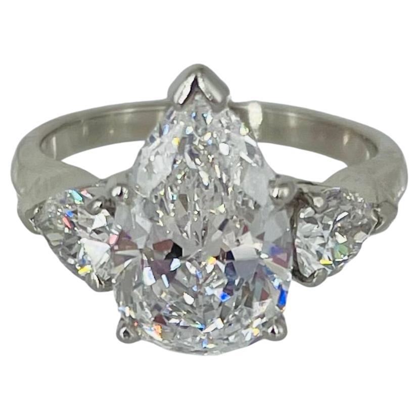 J. Birnbach 2.18 carat GIA Pear Shape Diamond Ring with Pear Shape Side Stones For Sale