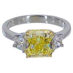 J. Birnbach 2.33 carat GIA Fancy Intense Yellow Radiant Diamond Three Stone Ring