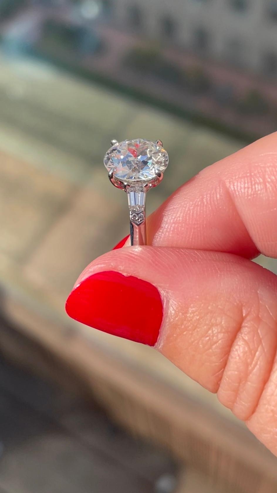 Old European Cut J. Birnbach 2.44 carat Antique European Cut Diamond Engagement Ring in Platinum