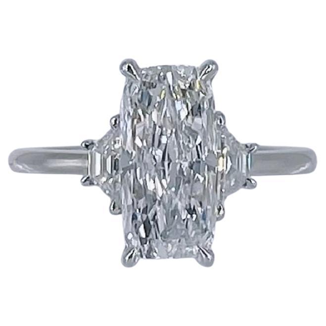 J. Birnbach 2.50 carat GIA GSI1 Elongated Cushion Cut Diamond Three Stone Ring