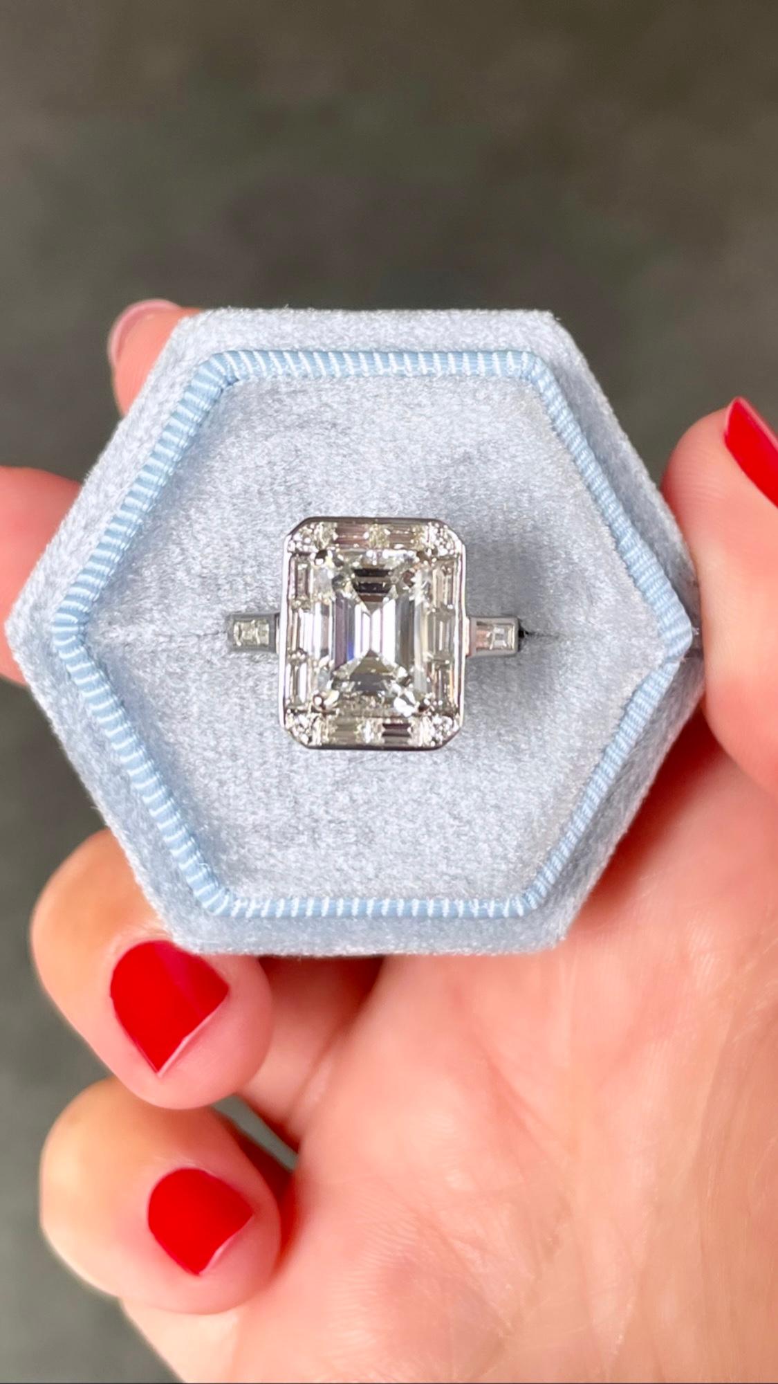 J. Birnbach Art Deco Style Ring with 2.60 carat Emerald Cut Center Diamond For Sale 1