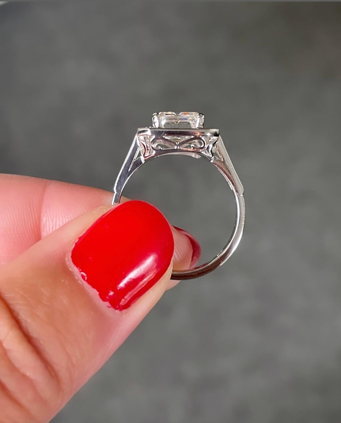 J. Birnbach Art Deco Style Ring with 2.60 carat Emerald Cut Center Diamond For Sale 2