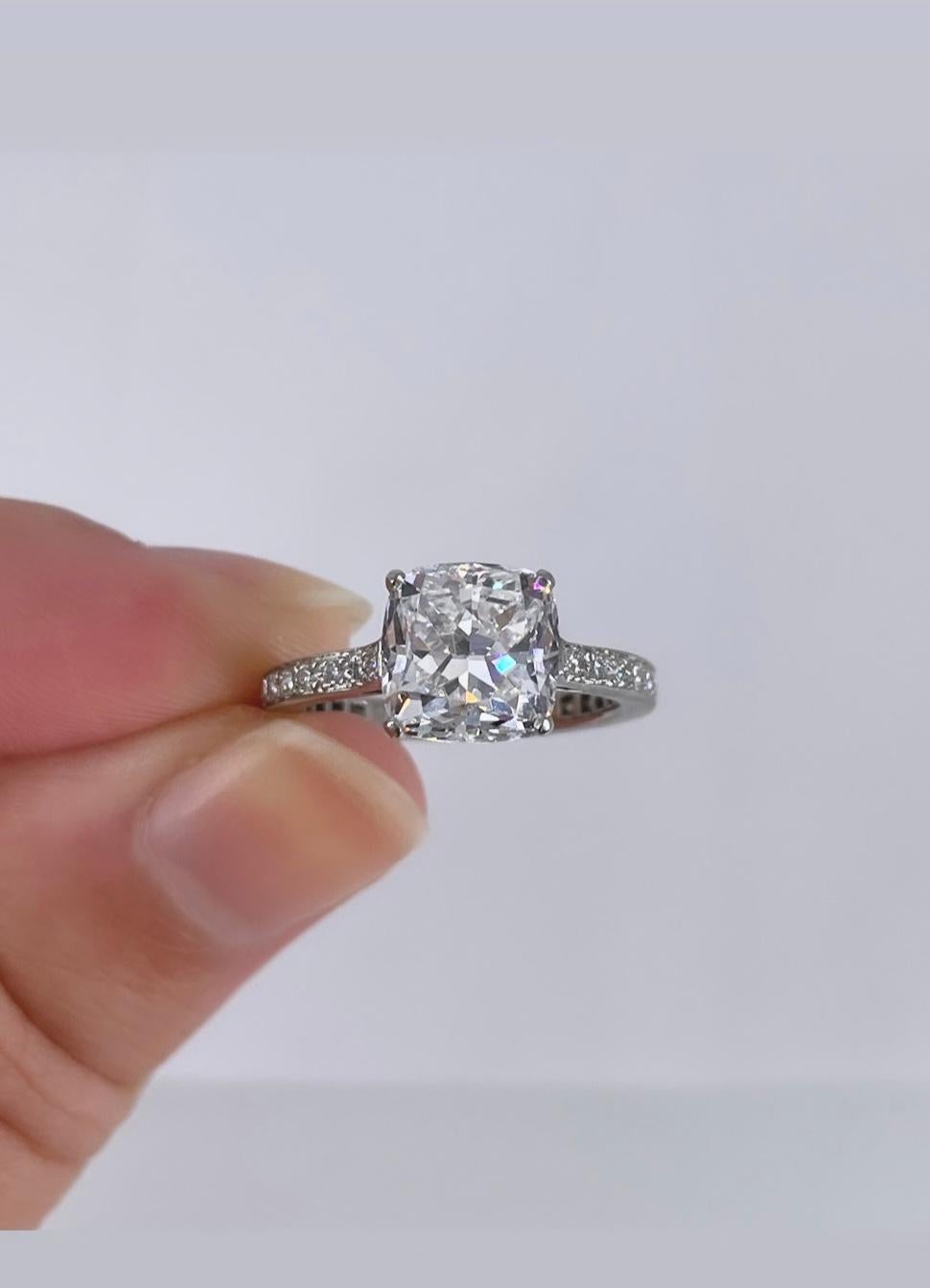 J. Birnbach 2.68 carat Cushion Diamond  Bright Cut Pave Engagement Ring In New Condition For Sale In New York, NY