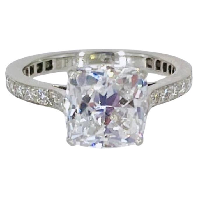 J. Birnbach 2.68 carat Cushion Diamond  Bright Cut Pave Engagement Ring  For Sale