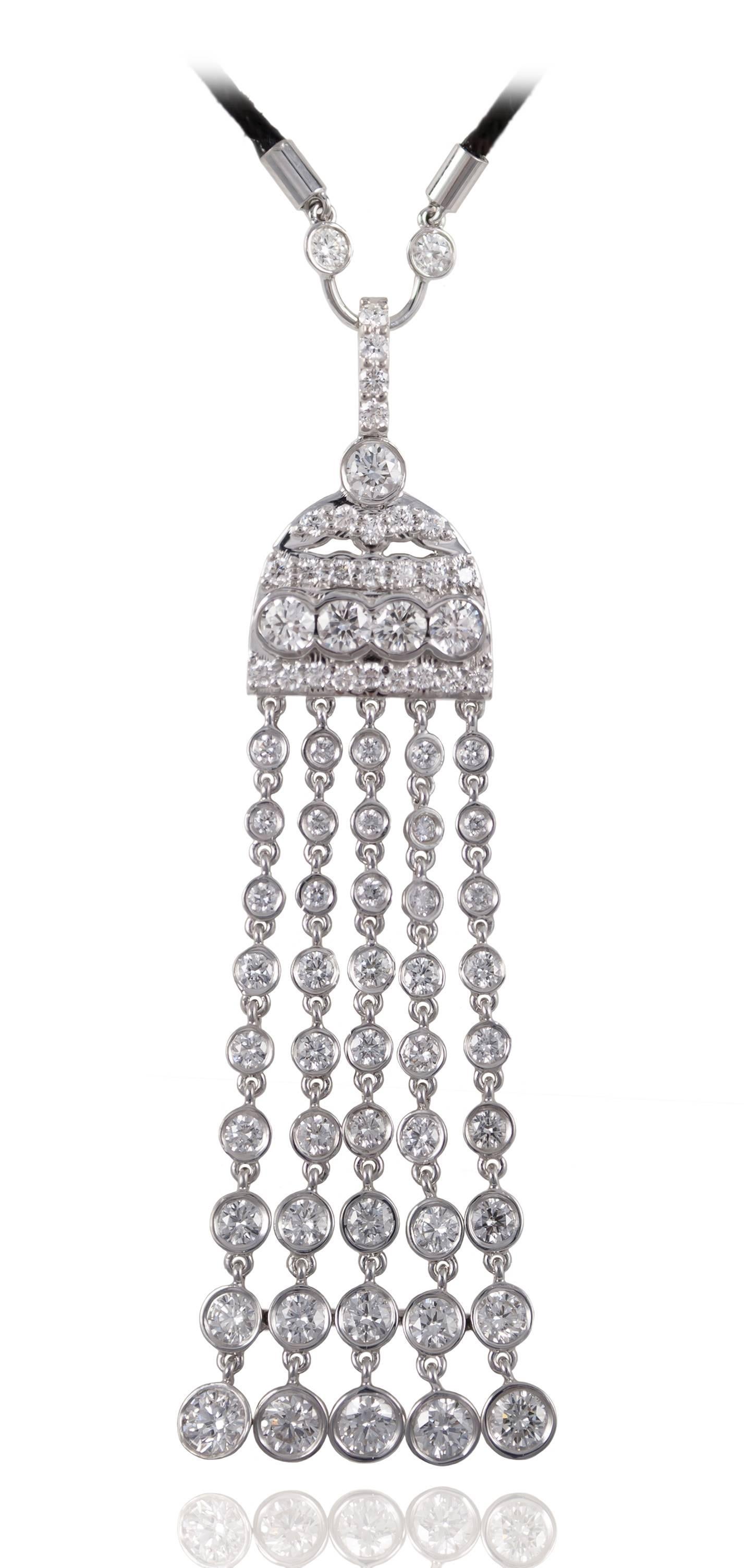 Round Cut J. Birnbach 2.68 Carat Total Weight Diamond Tassel Pendant