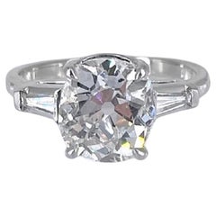 J. Birnbach 2.77 carat GIA E SI Old Mine Cut Diamond Ring with Tapered Baguettes