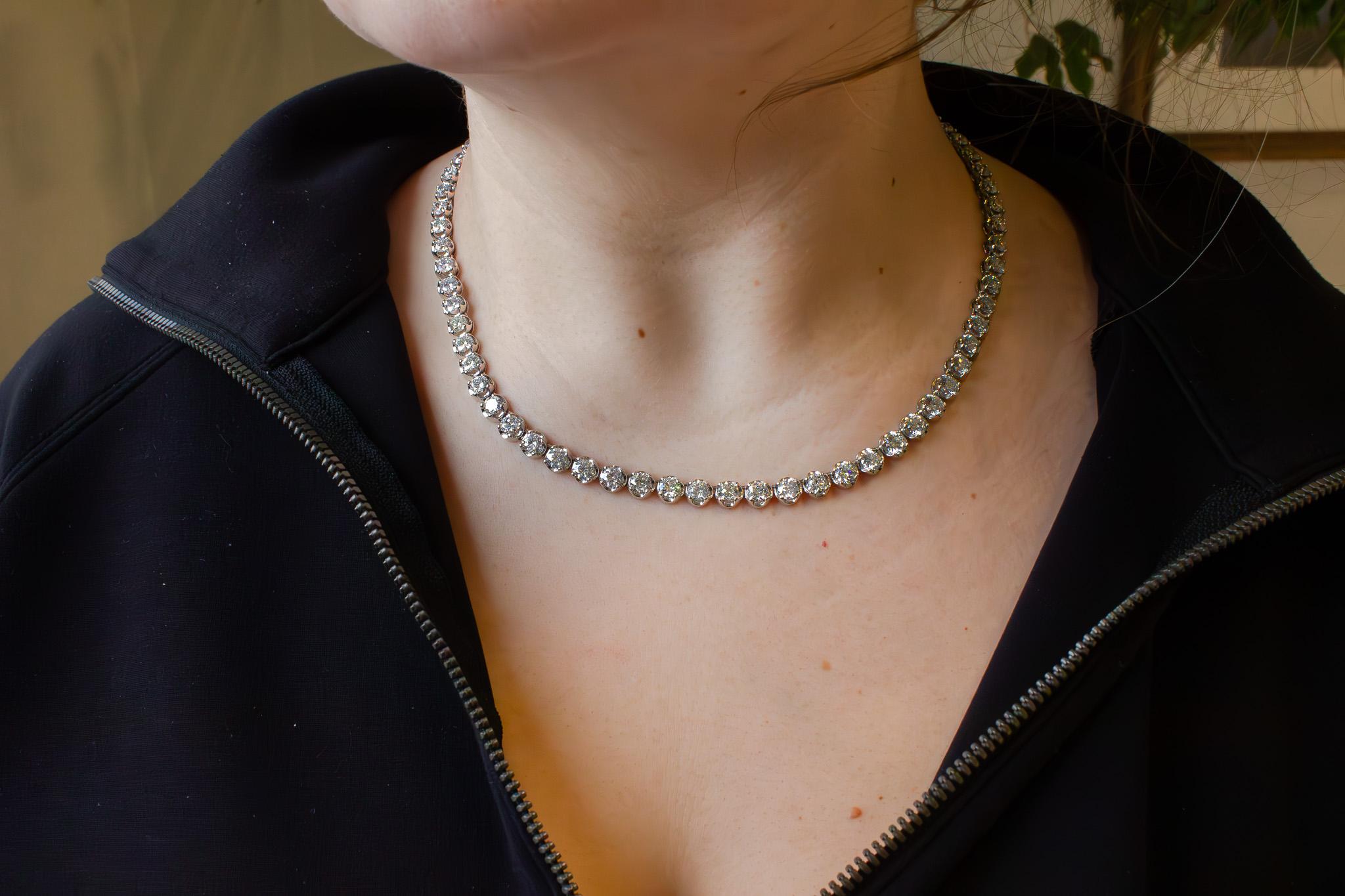 J. Birnbach 28.46 Carat Total Round Brilliant Diamond Tennis Necklace For Sale 1