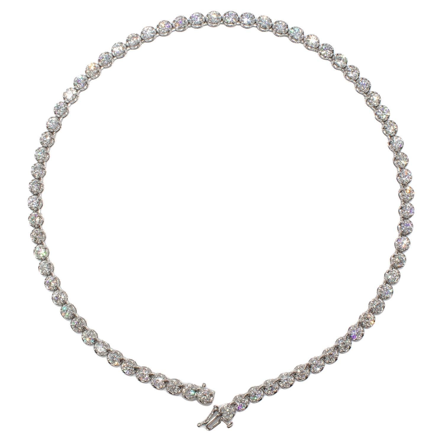 J. Birnbach 28.46 Carat Total Round Brilliant Diamond Tennis Necklace For Sale