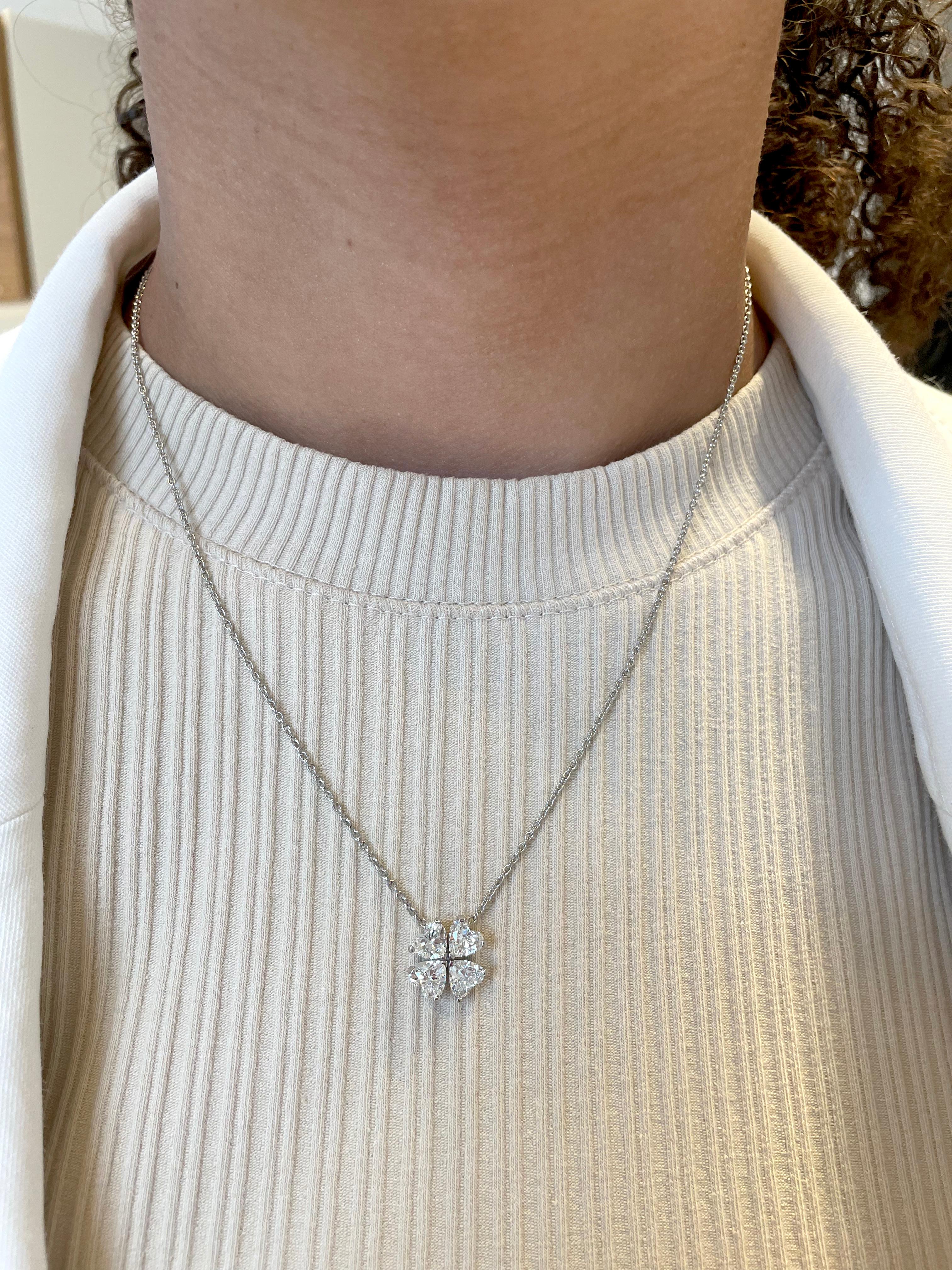 Taille cœur J. Birnbach, collier pendentif trèfle de 2,92 carats avec diamants en forme de cœur en vente