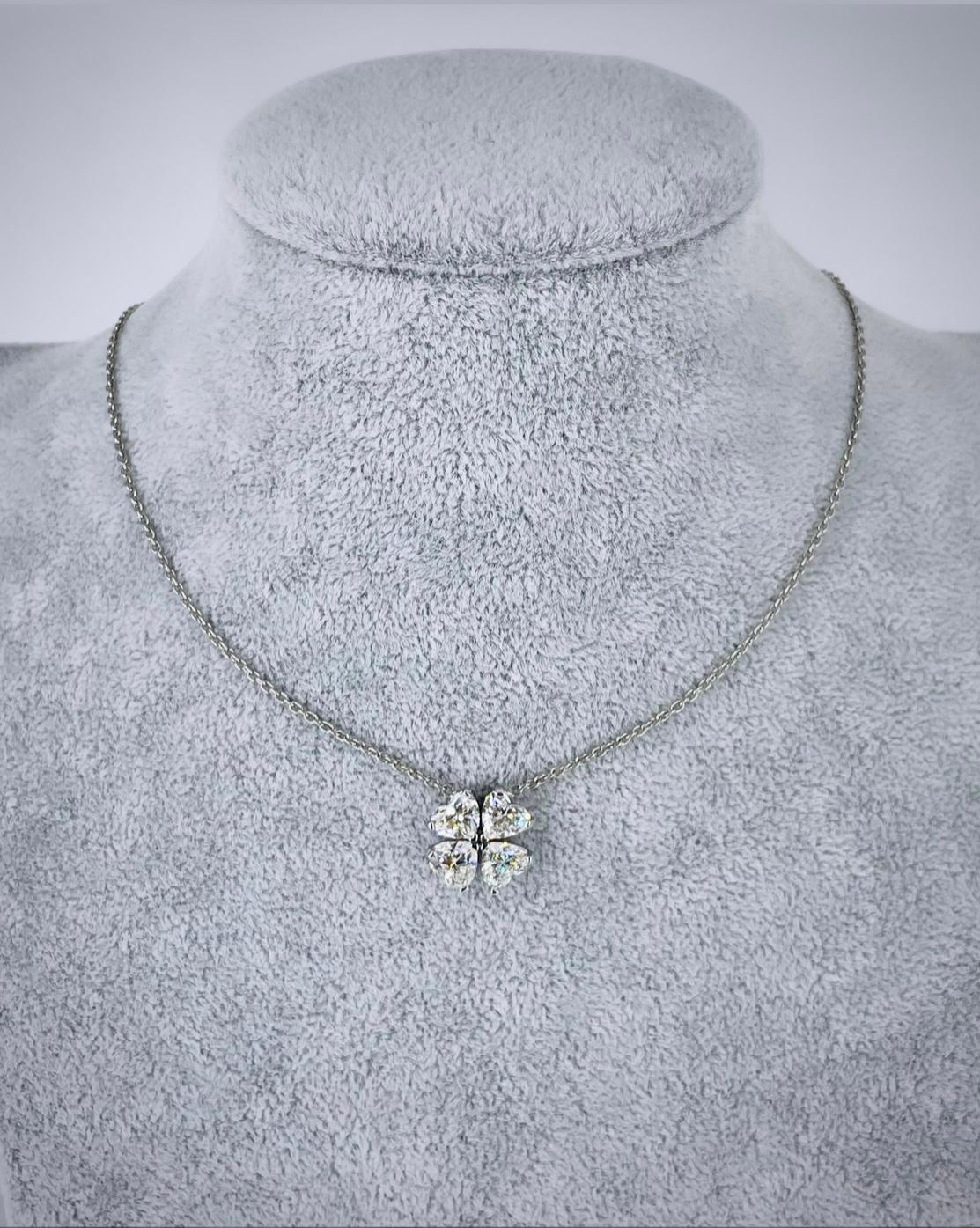 Heart Cut J. Birnbach 2.92 carat Clover Pendant Necklace with Heart Shape Diamonds For Sale