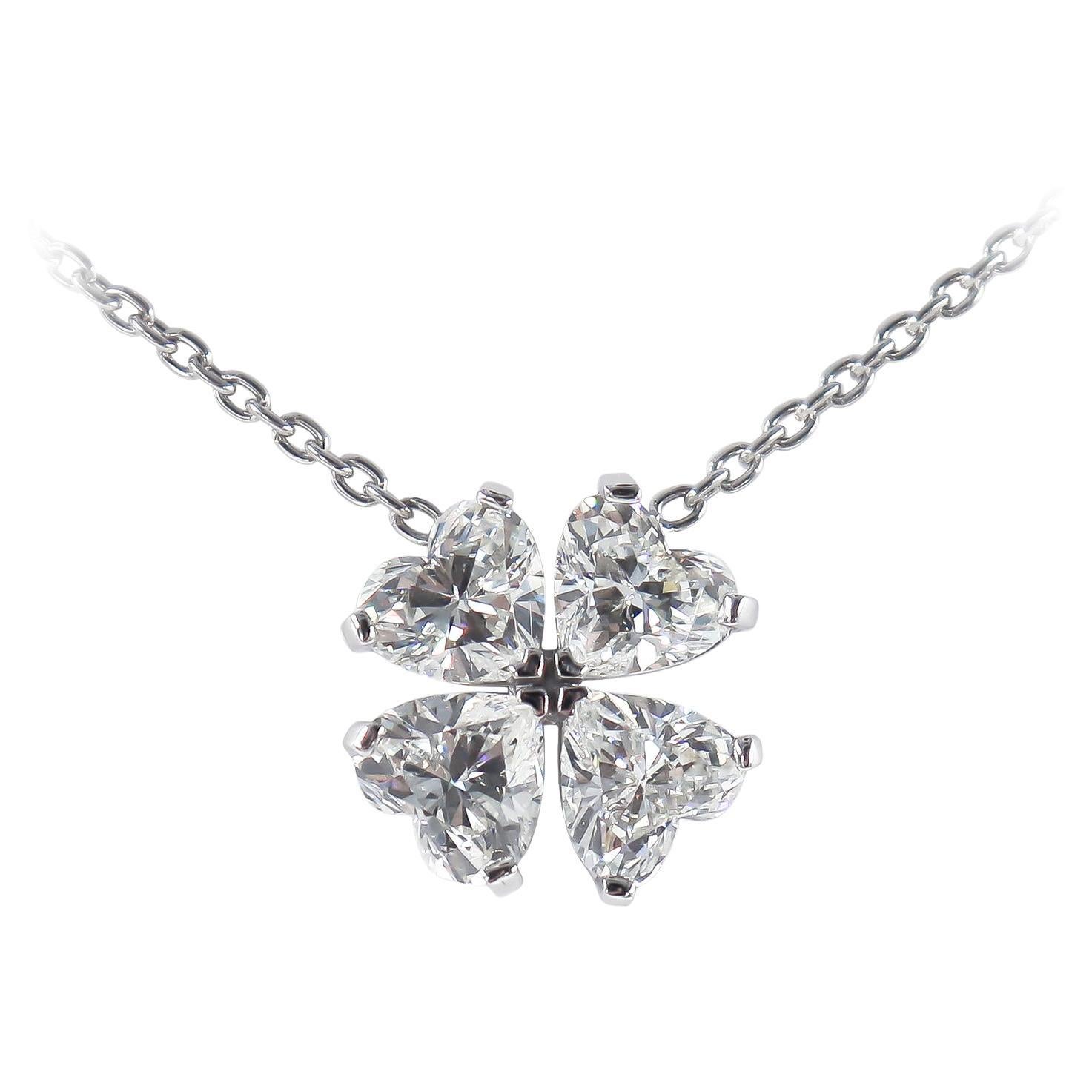 J. Birnbach 2.92 carat Clover Pendant Necklace with Heart Shape Diamonds For Sale