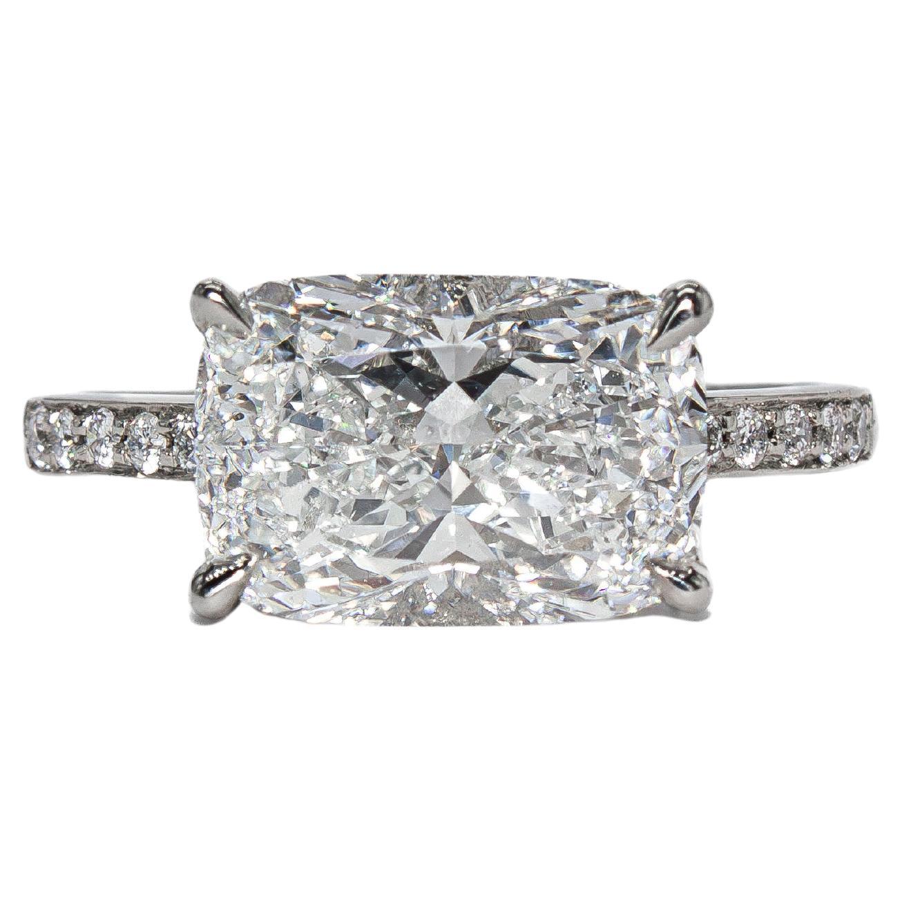 J. Birnbach Bague de fiançailles solitaire pavé coussin Est-Ouest de 3,01 carats