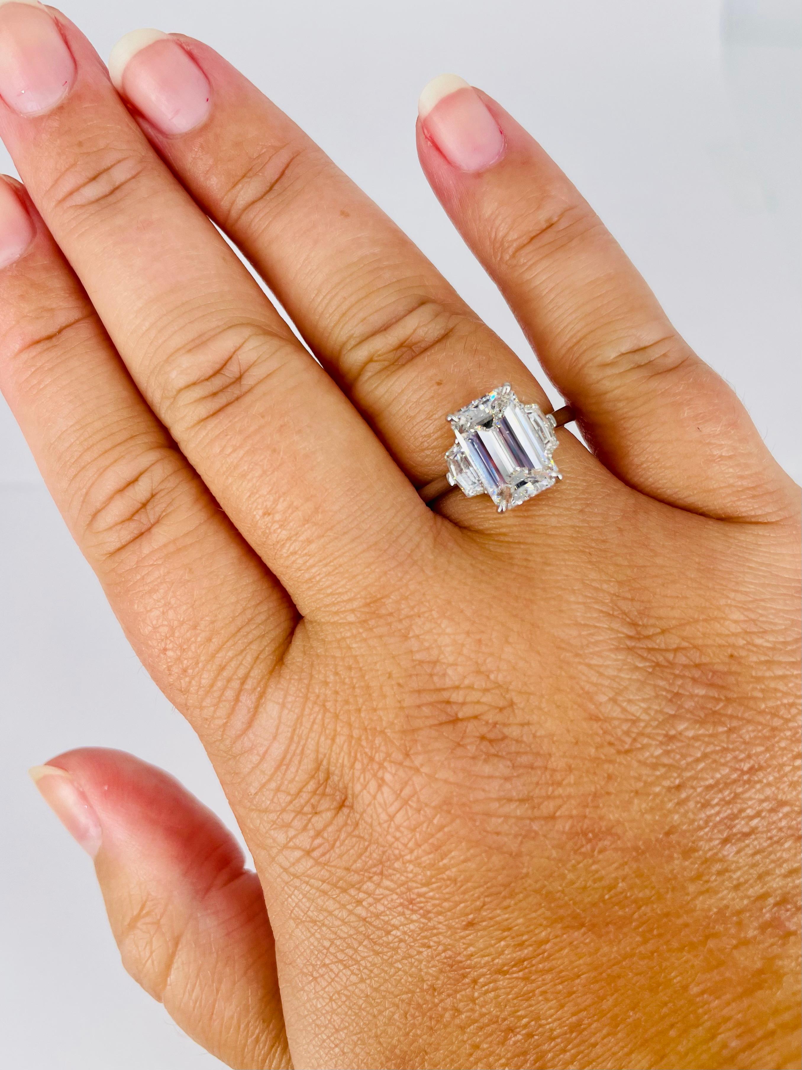 Women's J. Birnbach 3.01 carat Emerald Cut Diamond Three Stone Engagement Ring For Sale
