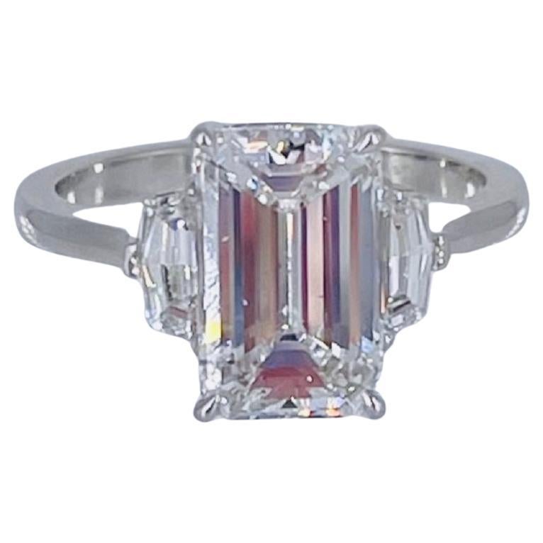 J. Birnbach 3.01 carat Emerald Cut Diamond Three Stone Engagement Ring For Sale