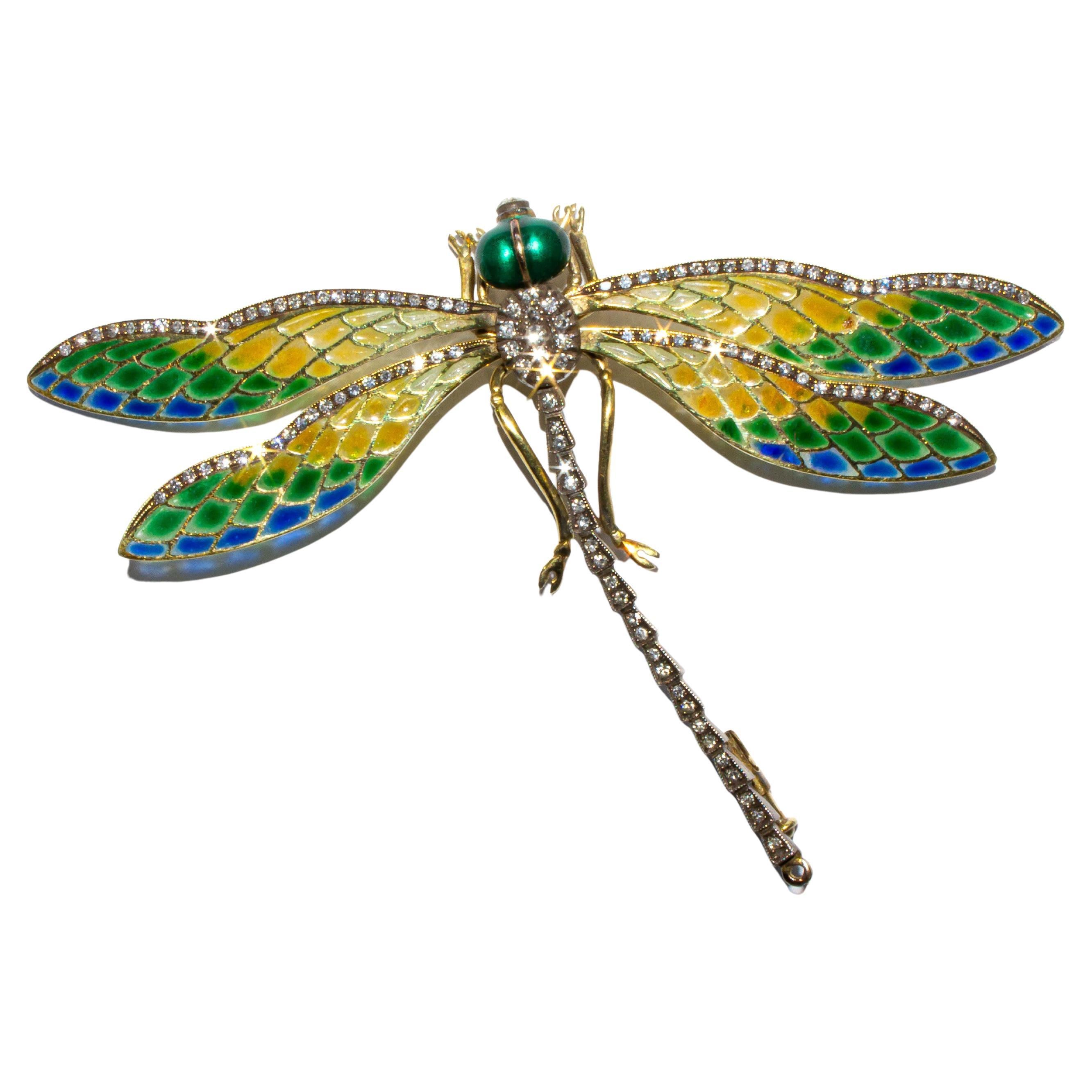 Charming Vintage Deco Diamond Dragonfly Pin For Sale