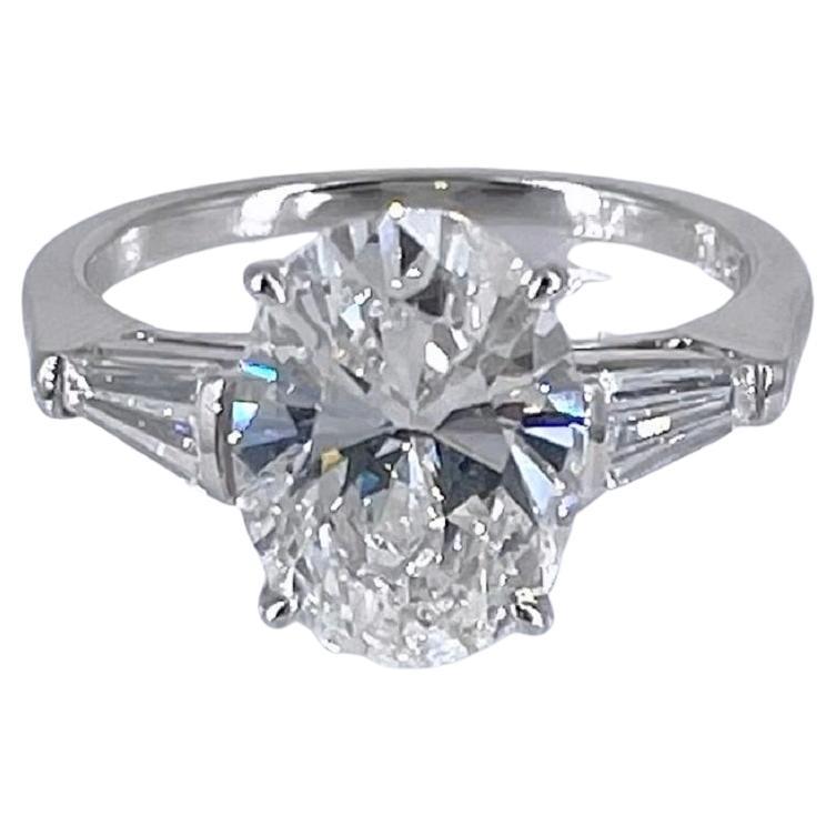 J. Birnbach 3.02 carat GIA Oval Diamond Engagement Ring with Tapered Baguettes  For Sale