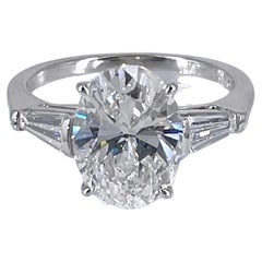 J. Birnbach Bague de fiançailles avec diamant ovale de 3,02 carats certifié GIA et baguettes effilées 
