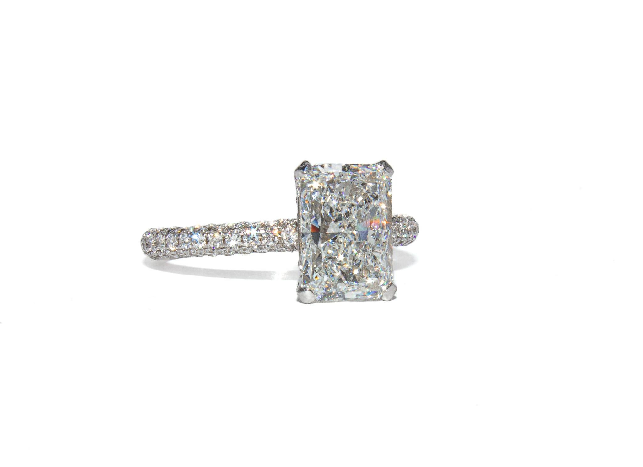 Contemporary J. Birnbach 3.02ct GIA E SI2 Radiant Diamond Solitaire Engagement Ring For Sale