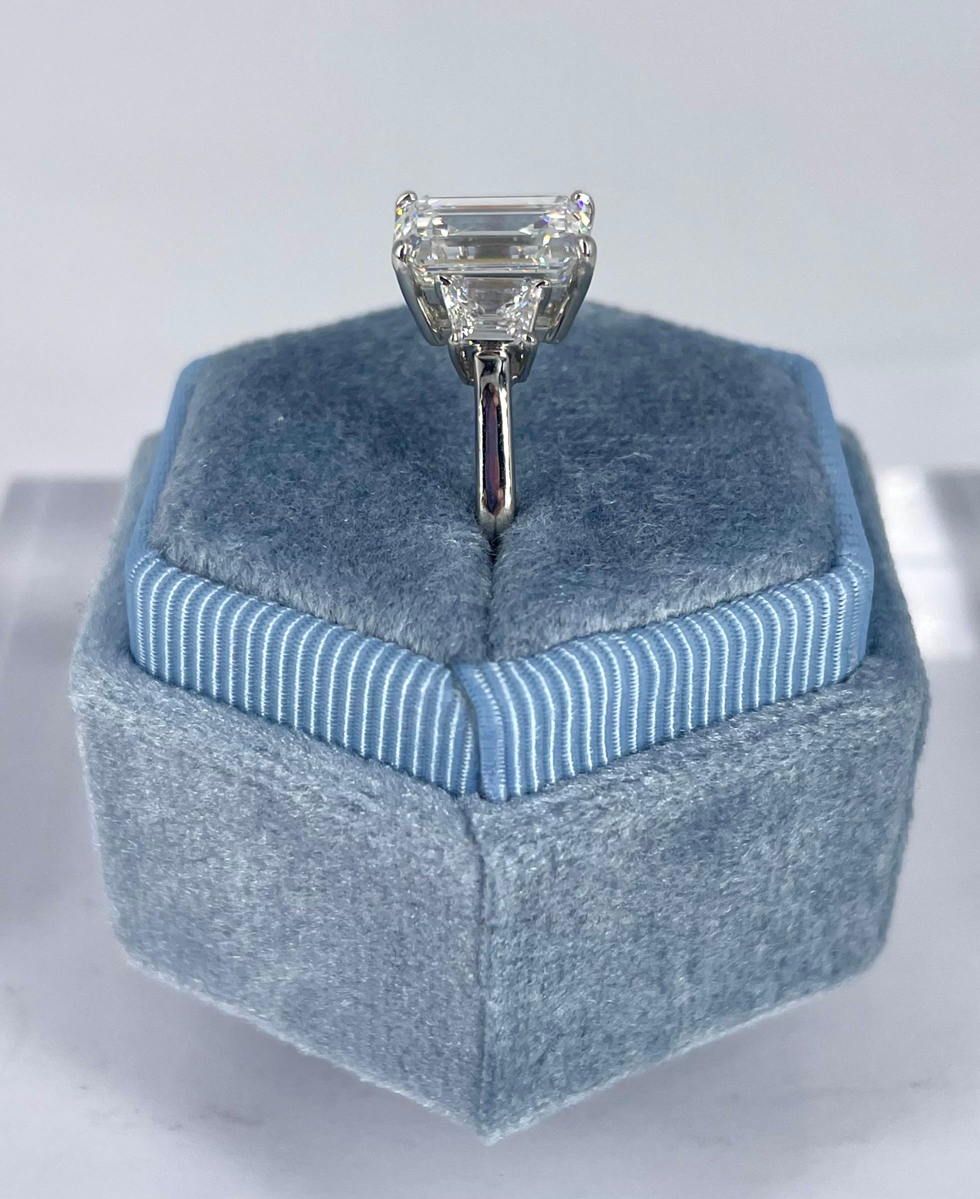 Women's J. Birnbach 3.14 carat Emerald Cut Diamond Engagement Ring with Trapezoids