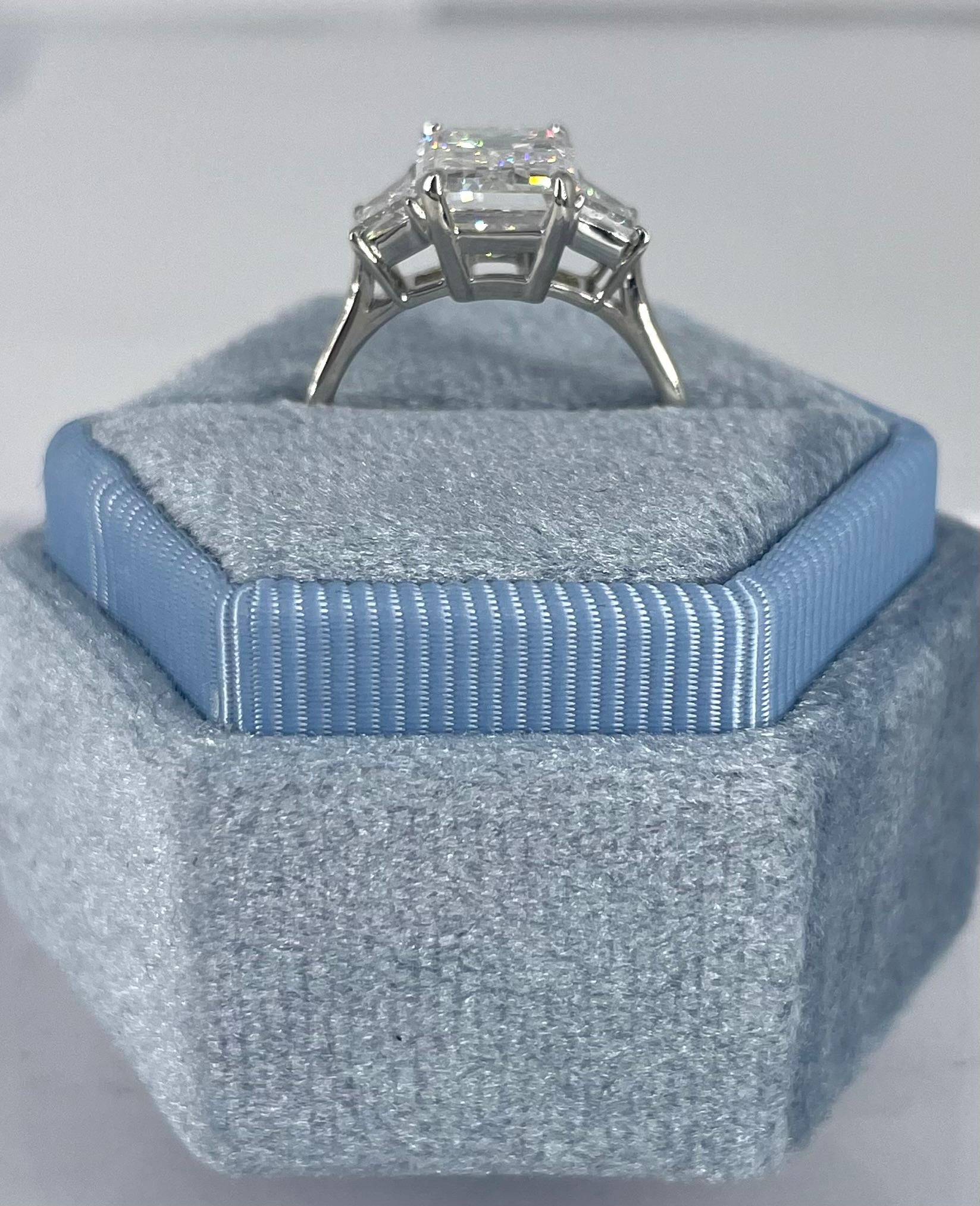 J. Birnbach 3.14 carat Emerald Cut Diamond Engagement Ring with Trapezoids 1