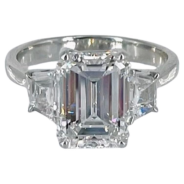 J. Birnbach 3.14 carat Emerald Cut Diamond Engagement Ring with Trapezoids