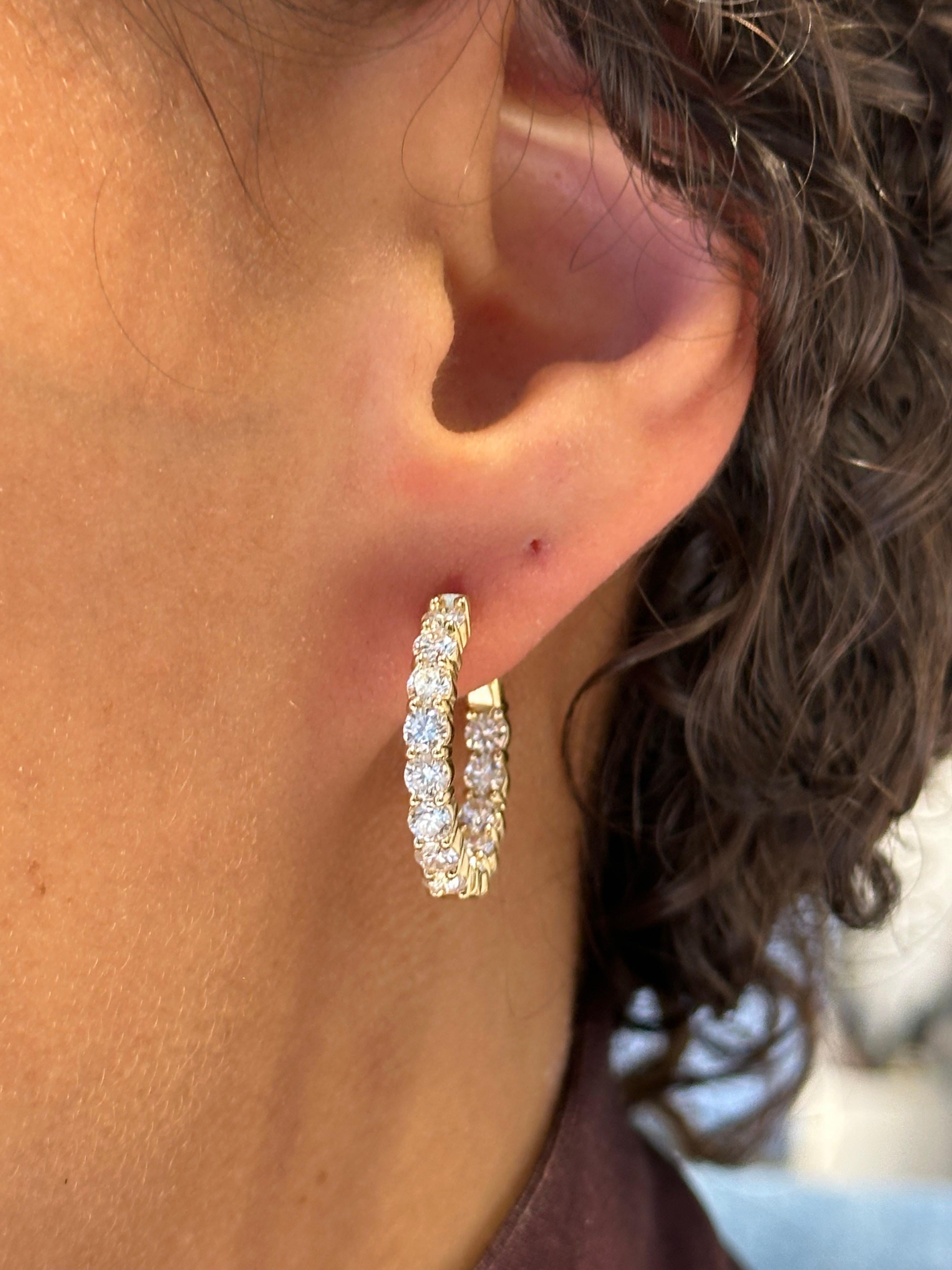 J. Birnbach Pendientes de aro con diamante de corte brillante redondo total de 3,16 quilates en venta 2