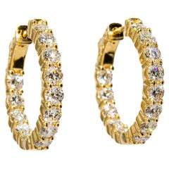 J. Birnbach 3.16 Carat Total Round Brilliant Cut Diamond Hoop Earrings