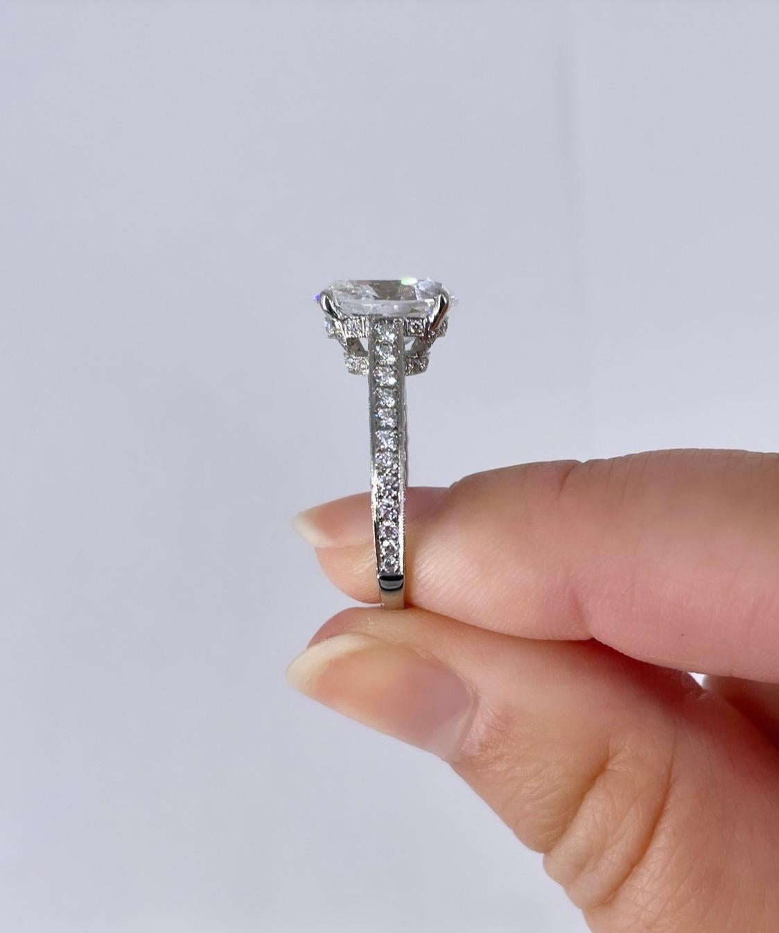 J. Birnbach 3.18 carat Cushion Diamond Engagement Ring with 3 Sided Pave Band In New Condition For Sale In New York, NY