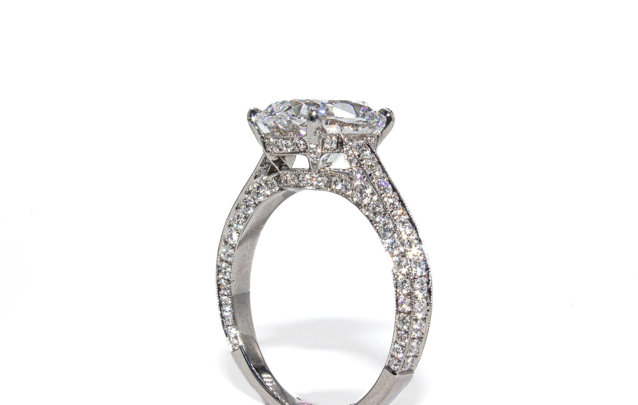 Cushion Cut J. Birnbach 3.18 Carat Cushion Diamond Three Sided Pave Engagement Ring For Sale