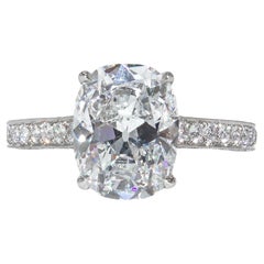 J. Birnbach 3.18 Carat Cushion Diamond Three Sided Pave Engagement Ring