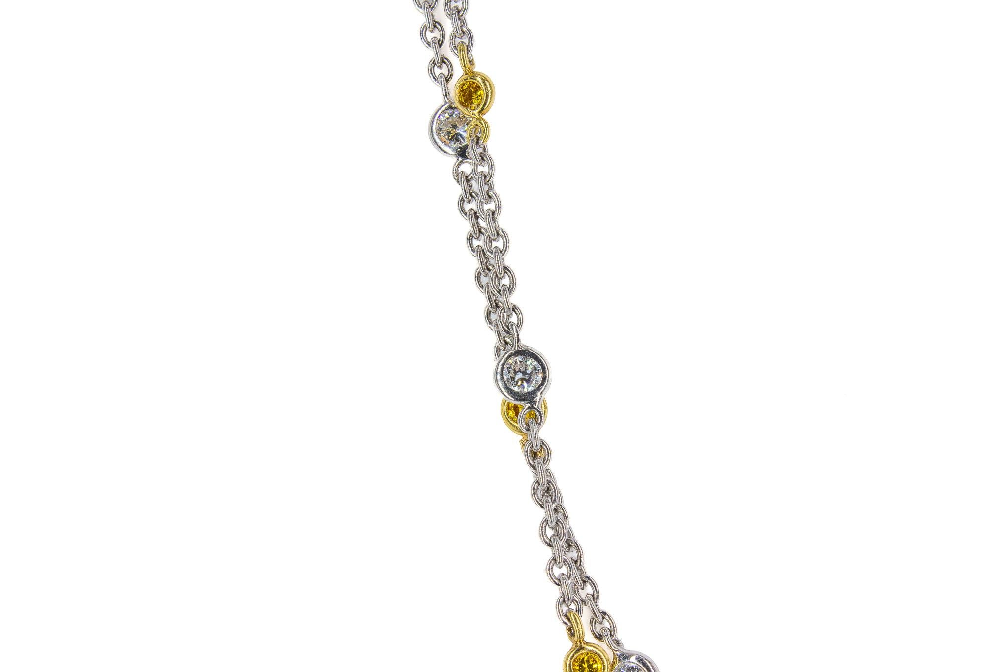 Taille ronde J. Collier de Birnbach composé de diamants de couleur jaune fantaisie de 3,28 carats au total, bicolores, au Yard en vente