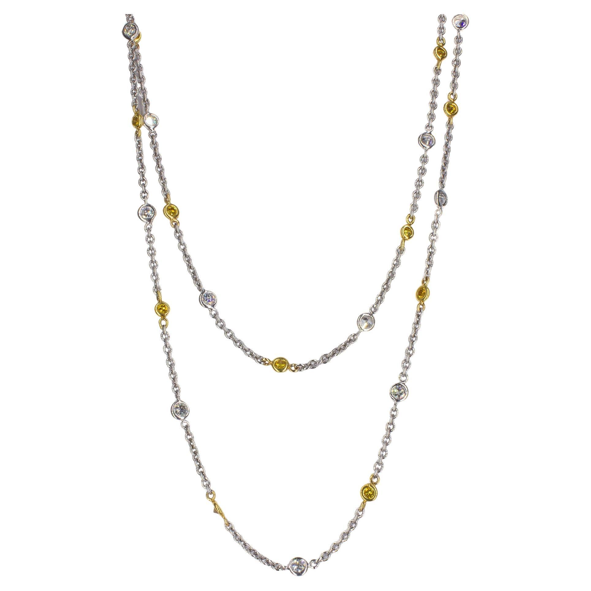 J. Birnbach 3.28 Carat Total Two-Tone Fancy Yellow Diamonds by the Yard Necklace