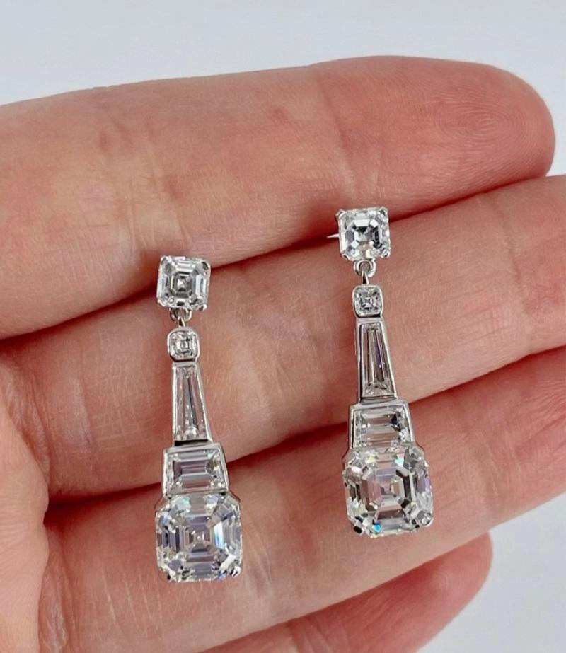 J. Birnbach 3.55 carat GIA Asscher Cut Diamond Art Deco Style Drop Earrings  In New Condition For Sale In New York, NY