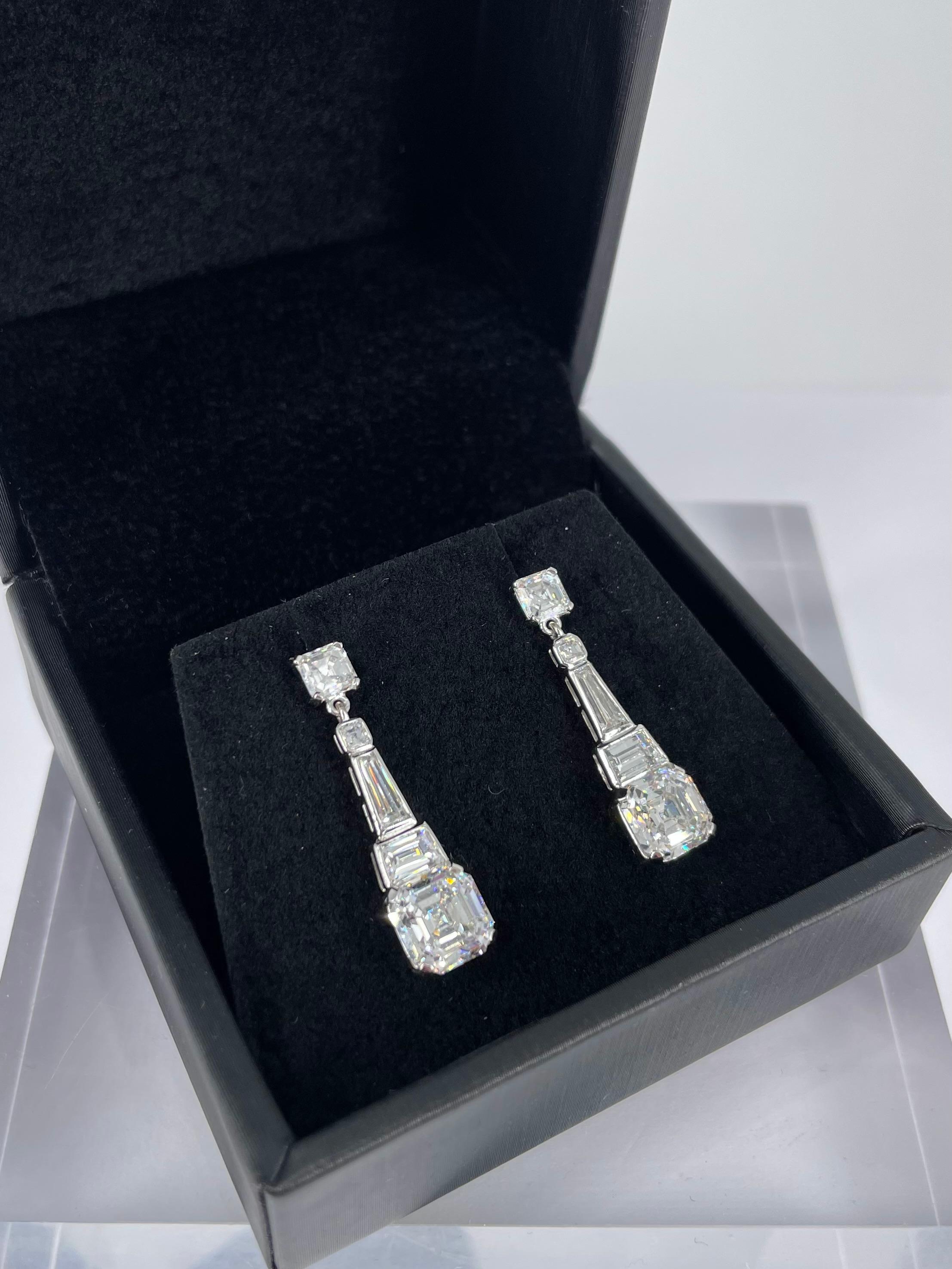 Women's J. Birnbach 3.55 carat GIA Asscher Cut Diamond Art Deco Style Drop Earrings  For Sale