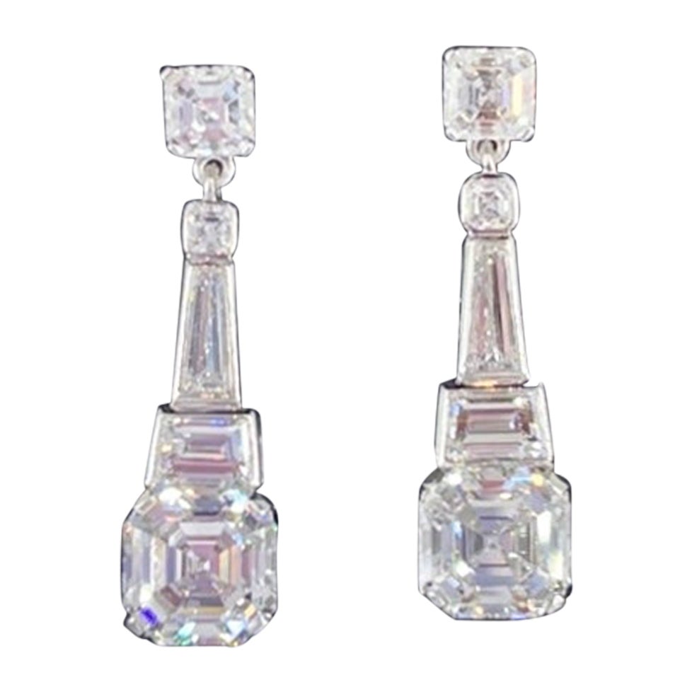 J. Birnbach, pendants d'oreilles de style Art déco en diamants taille Asscher de 3,55 carats certifiés GIA